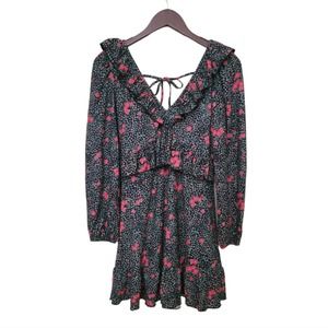 NWT TOPSHOP Double - V Long Sleeve Jersey Minidress in Multi Size 4